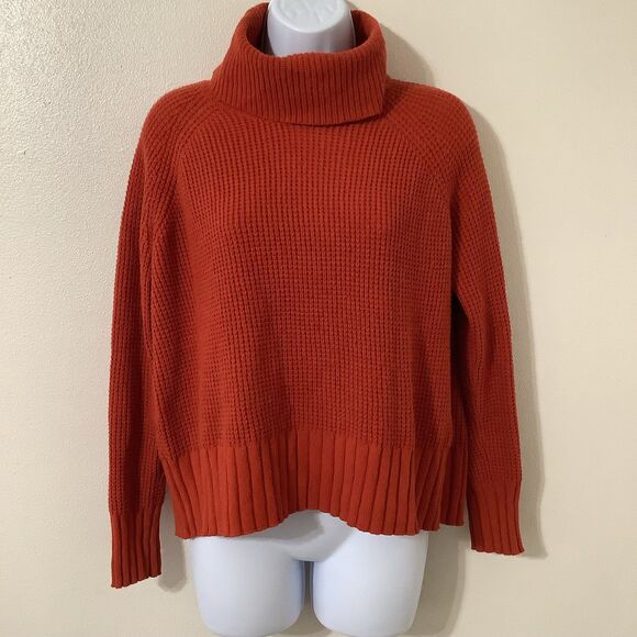 Madewell Sweaters - Madewell Orange Knit Asymmetrical Back Draped Cozycore Turtleneck Sweater XS